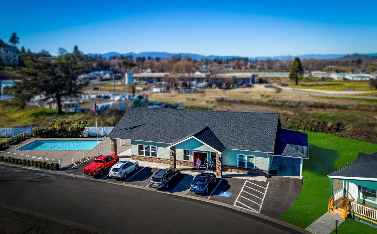  Aerial of clubhouse with pool 
