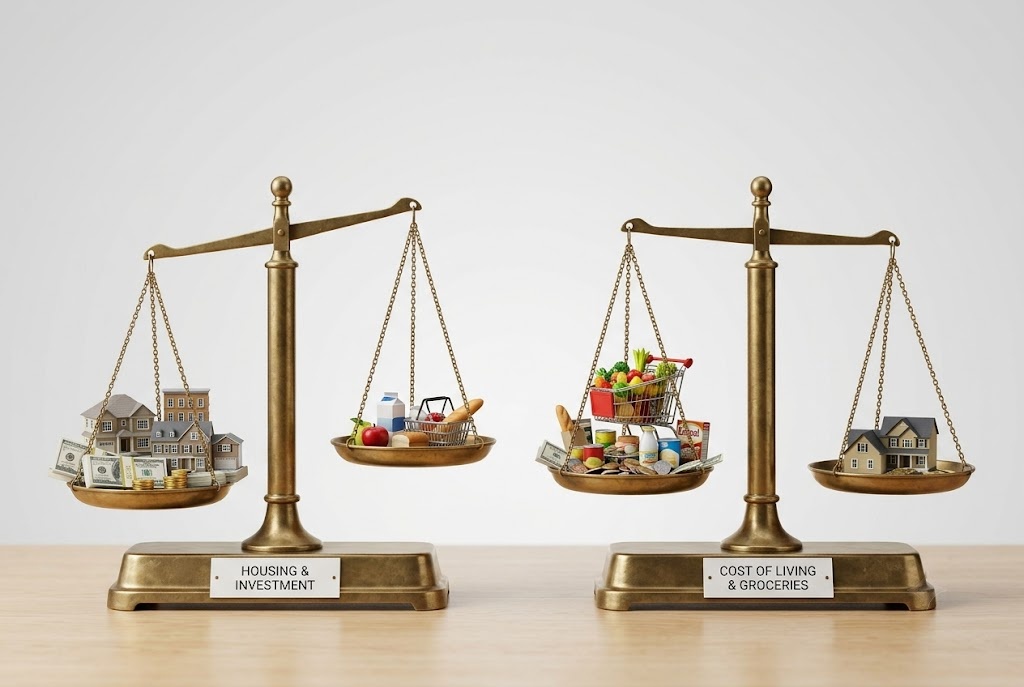 Financial cost of living comparison scale balancing housing and tax costs