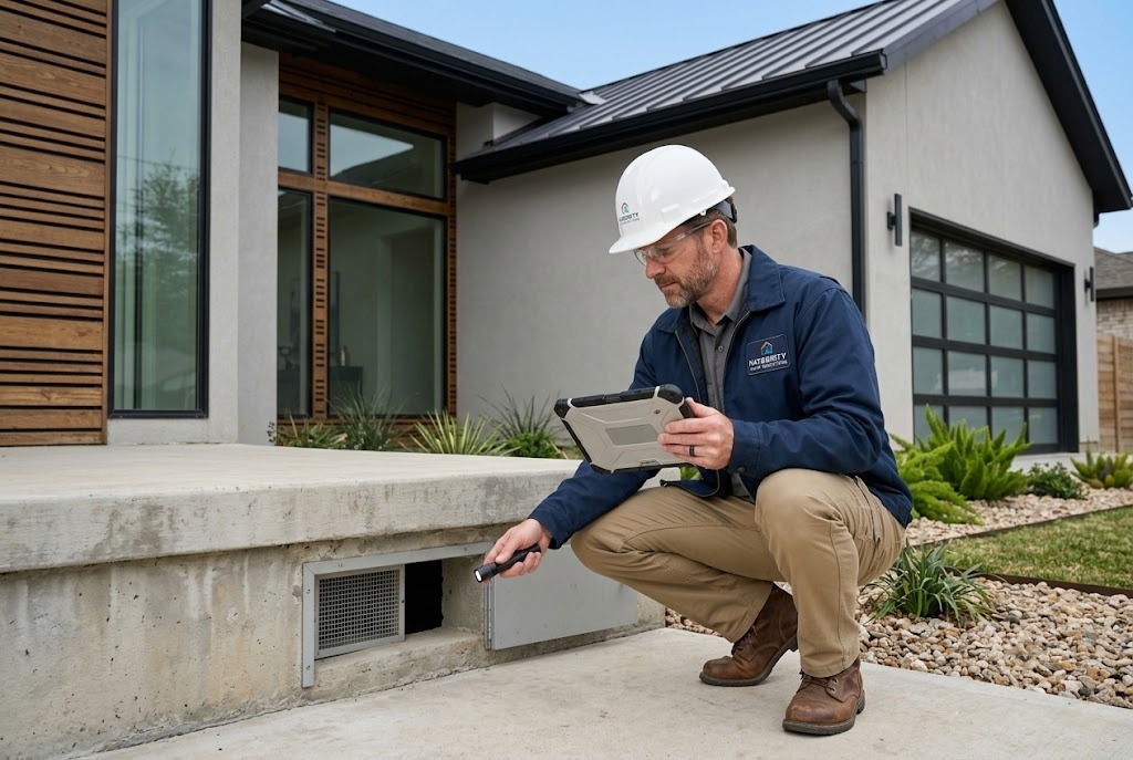 Home inspector evaluating an Oregon residential foundation and crawlspace